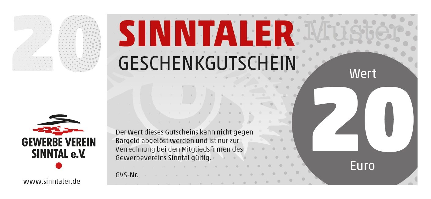 Der SINNTALER Geschenkgutschein über 20 Euro im neuen Design